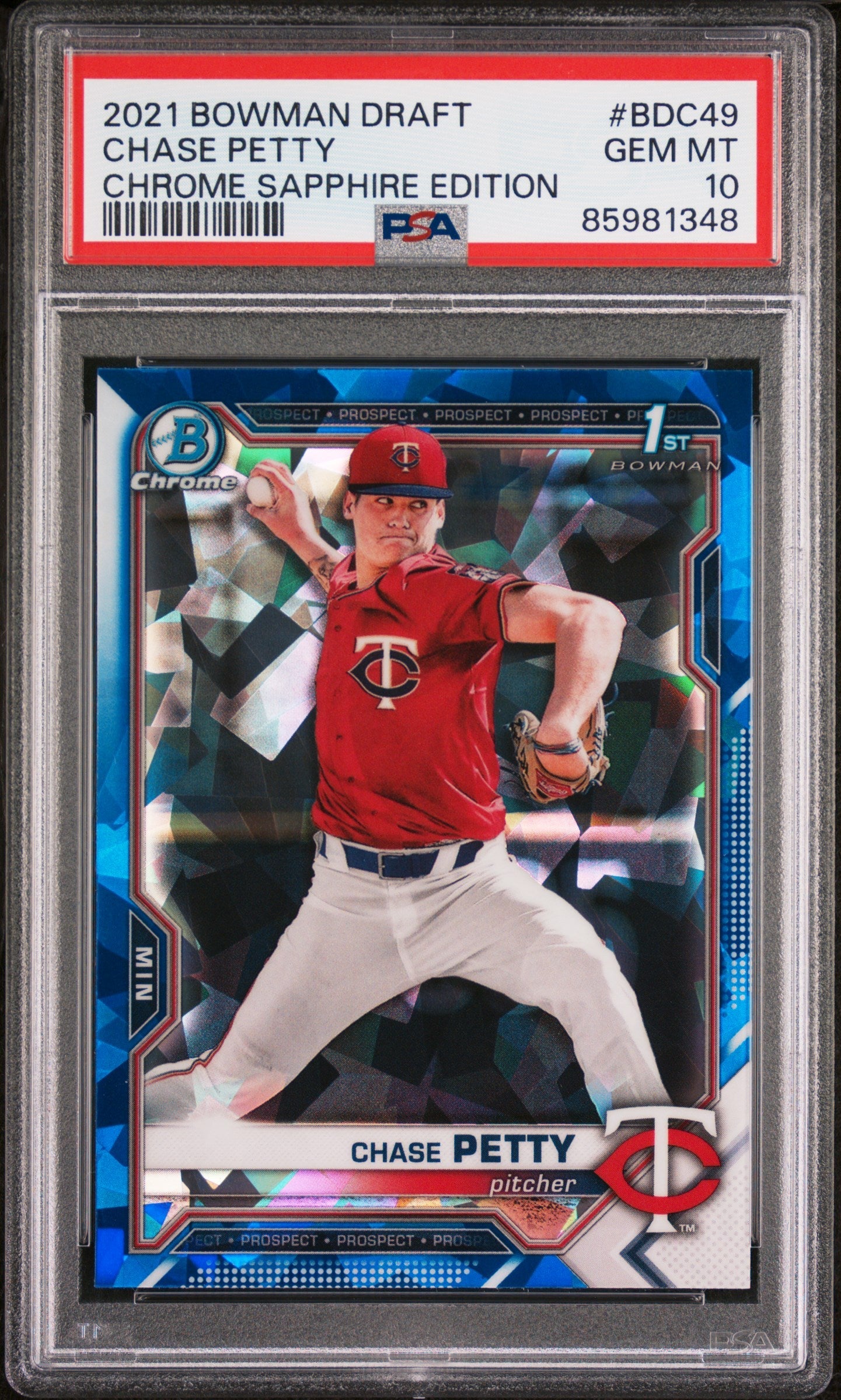 Graded 2021 Topps Bowman Draft Chase Petty #BDC49 Chrome Sapphire Edition Rookie RC Baseball Card PSA 10 Gem Mint