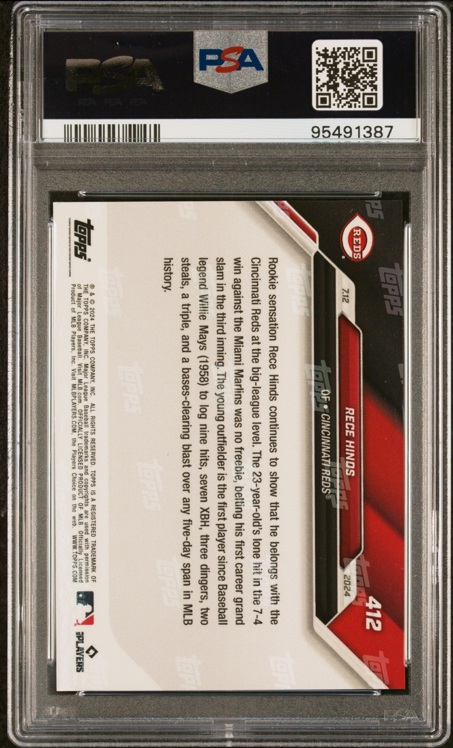 Graded 2024 Topps Now Rece Hinds #412 Rookie RC Baseball Card PSA 10 Gem Mint - Golden Apple Comics