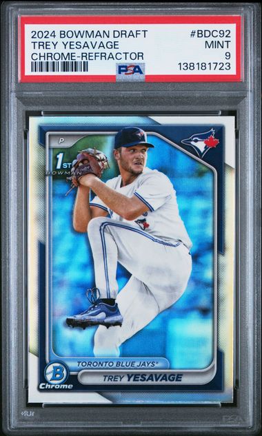 Graded 2024 Topps Bowman Draft Trey Yesavage #BDC92 Chrome Refractor Rookie RC Baseball Card PSA 9 Mint