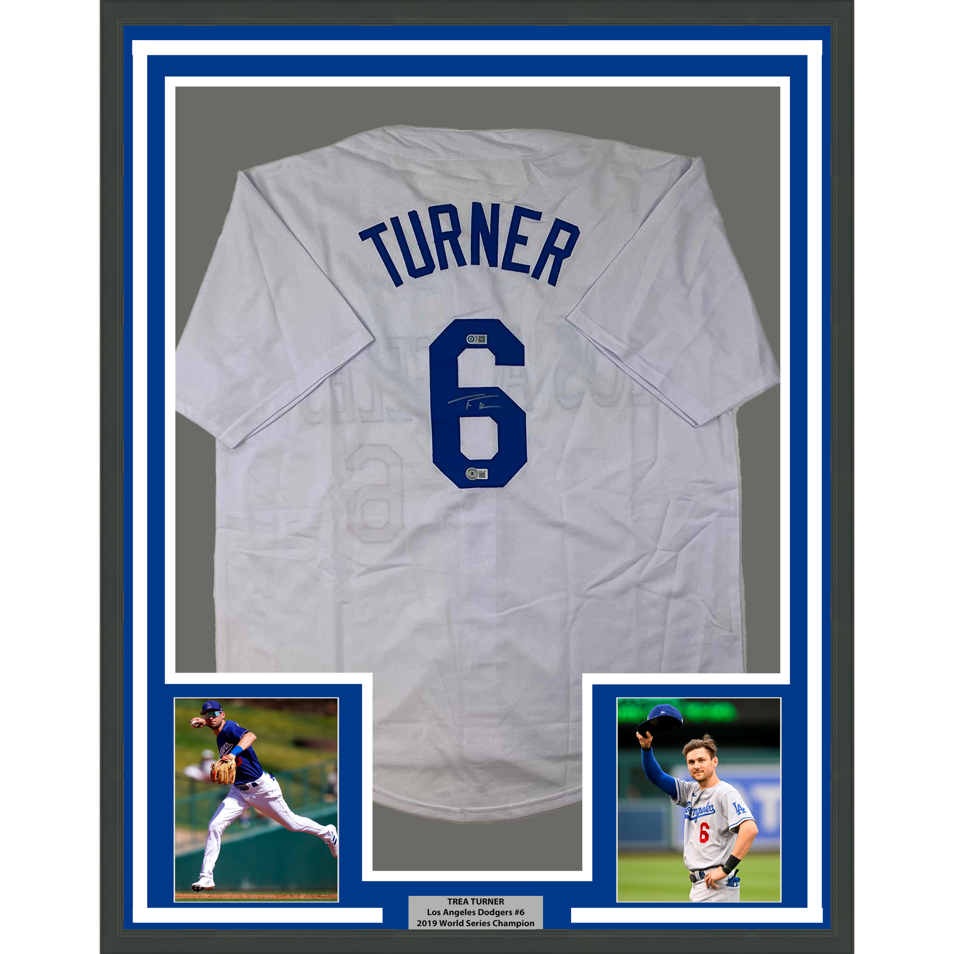 Framed Autographed/Signed Trea Turner 35x39 Los Angeles LA White Baseball Jersey Beckett BAS COA - Golden Apple Comics