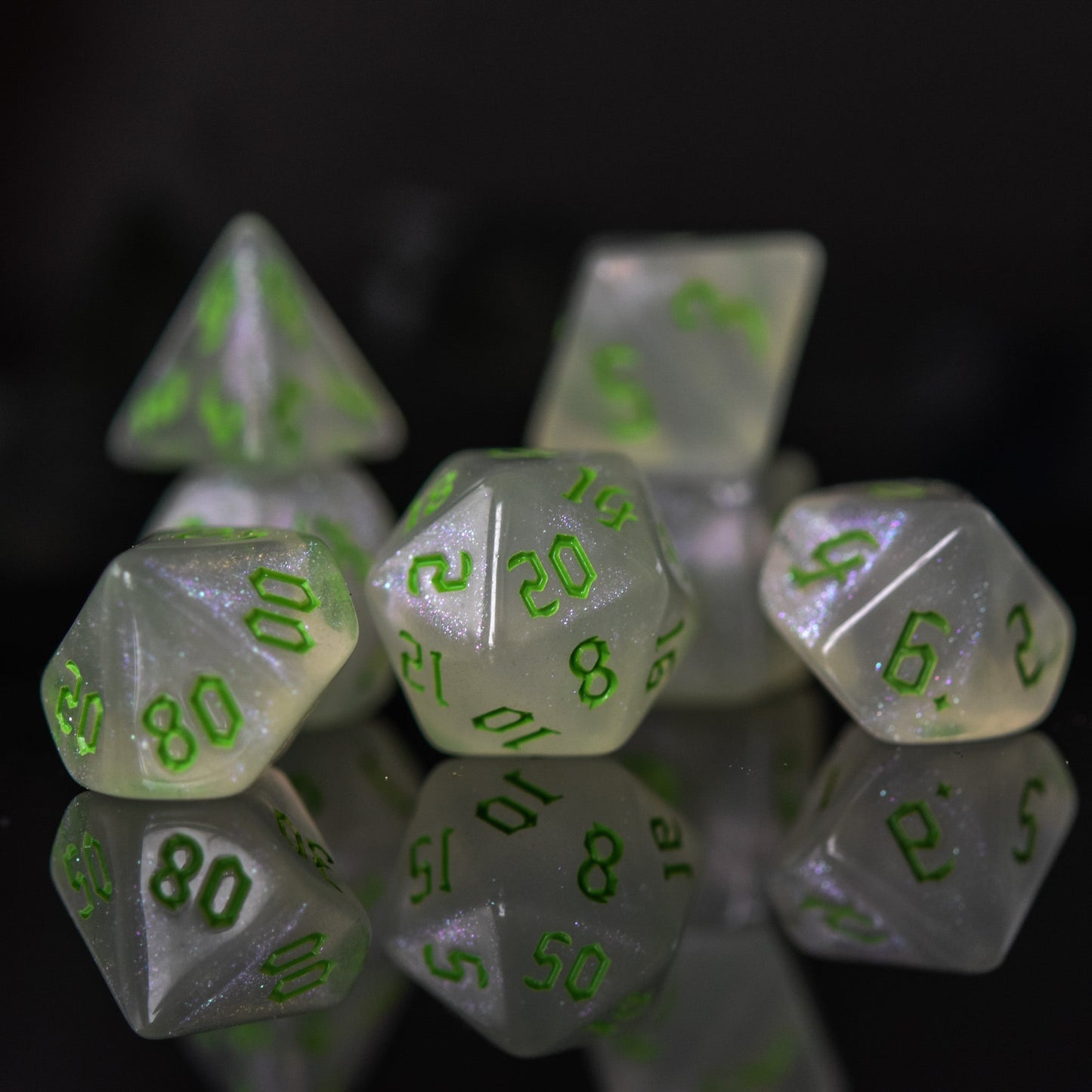 Unicorn Tears (Green) Acrylic Dice Set