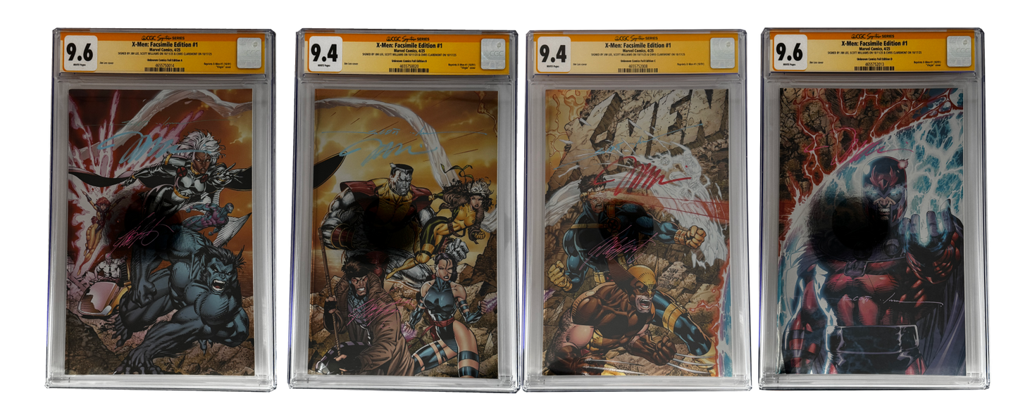 [TRIPLE SIGNED CGC YELLOW LABEL 4 PACK FOIL] X-Men 1991 #1 Facsimile Jim Lee | Claremont |  Williams Cover Var [Set #2]