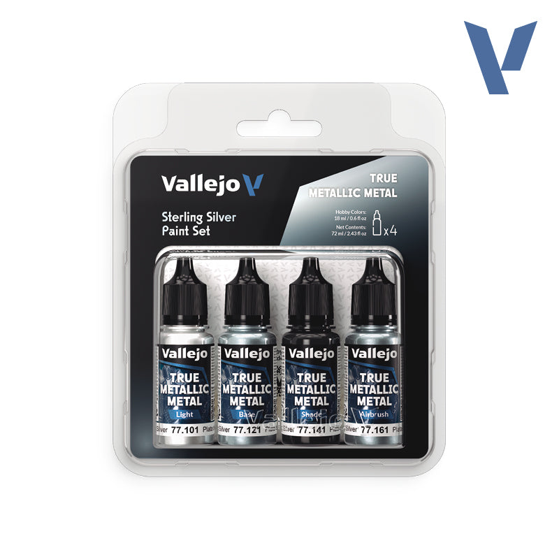 Vallejo True Metallic Metal: Paint Set - Sterling Silver (4) - Golden Apple Comics