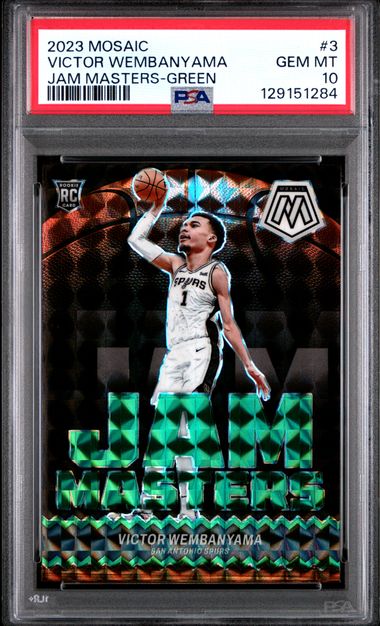 Graded 2023 Panini Mosaic Victor Wembanyama #3 Jam Masters Green Rookie RC Basketball Card PSA 10 Gem Mint