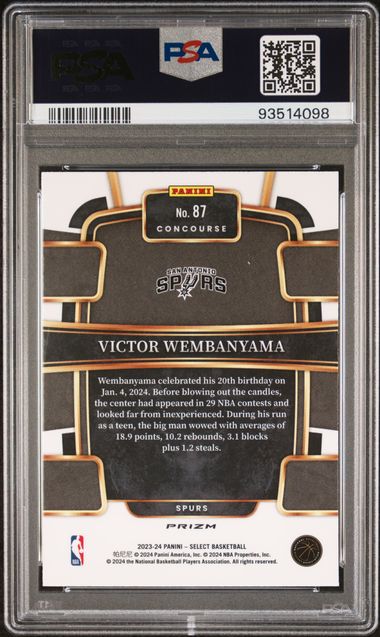 Graded 2023 Panini Select Victor Wembanyama #87 Red Cracked Ice Rookie RC Basketball Card PSA 10 Gem Mint