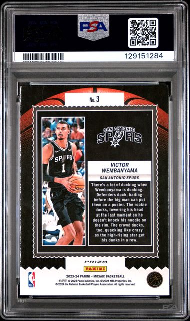 Graded 2023 Panini Mosaic Victor Wembanyama #3 Jam Masters Green Rookie RC Basketball Card PSA 10 Gem Mint
