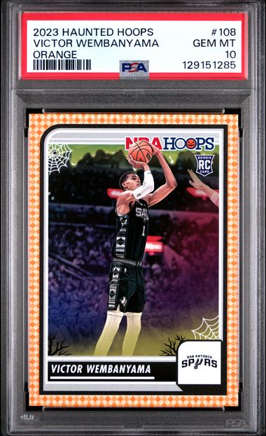 Graded 2023 Panini NBA Hoops Haunted Hoops Victor Wembanyama #108 Orange Rookie RC Basketball Card PSA 10 Gem Mint