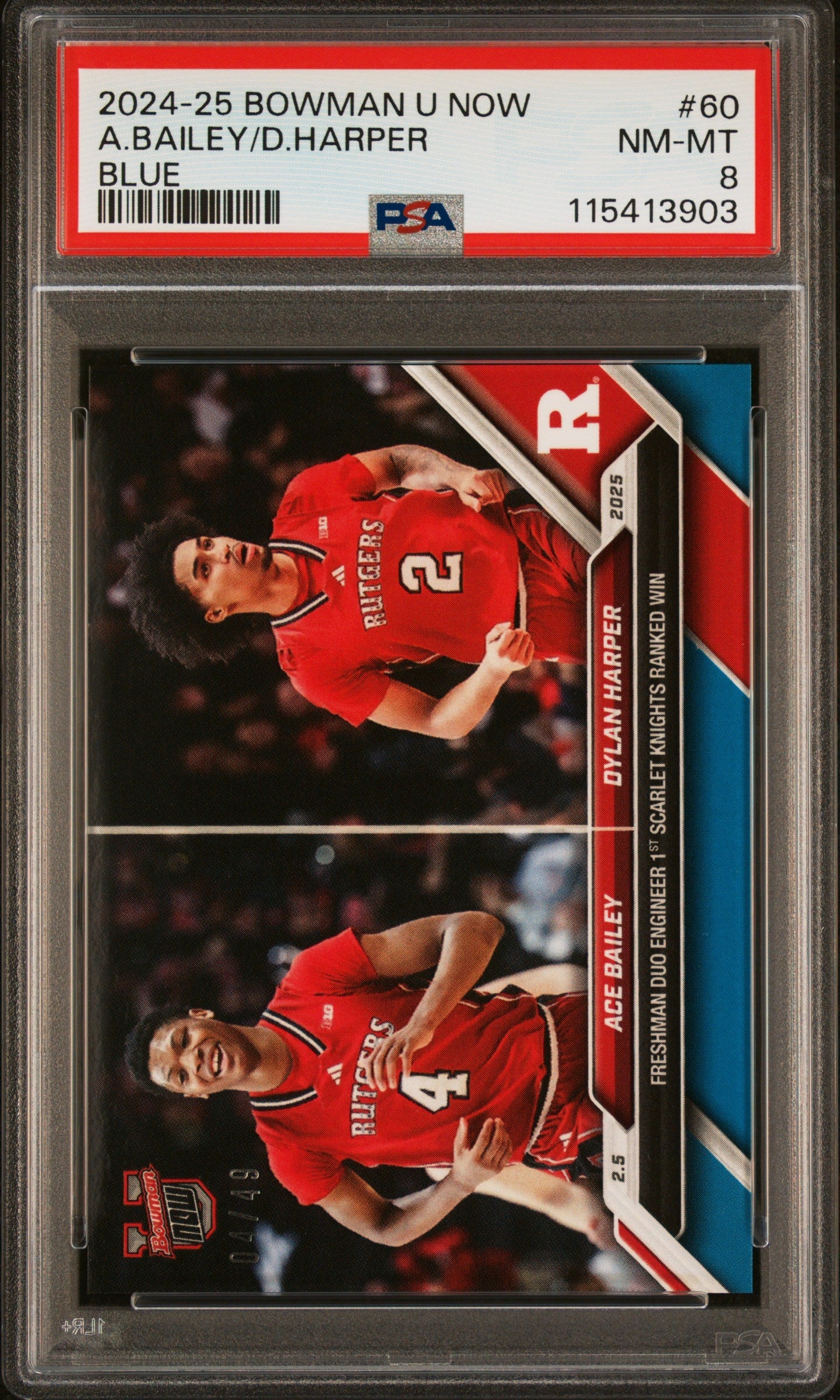 Graded 2024 Topps Bowman U Now Dylan Harper/Ace Bailey #60 Blue /49 Rookie RC Basketball Card PSA 8 Near Mint