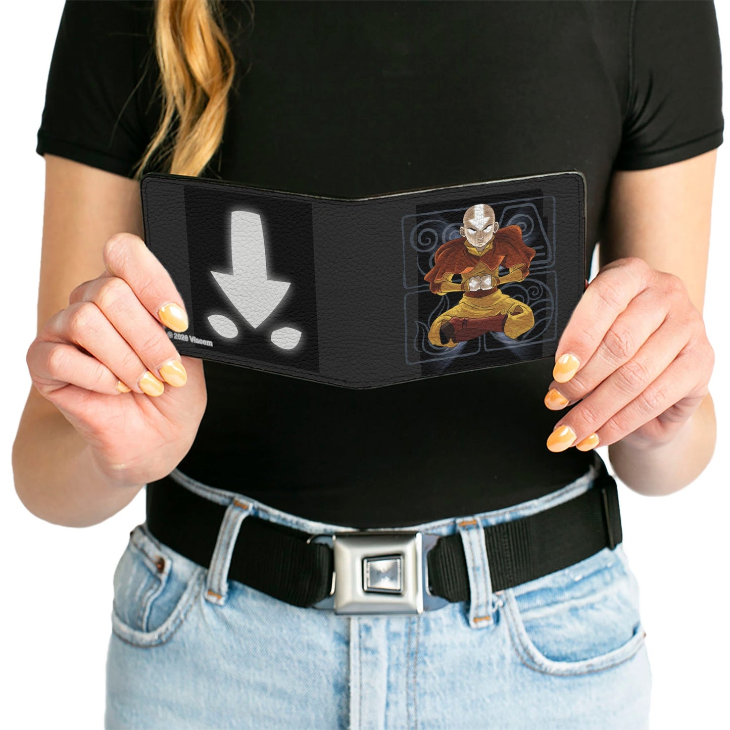 Bi-Fold Wallet - Avatar the Last Airbender Aang Meditating Pose + Glowing Arrow Eyes Black White