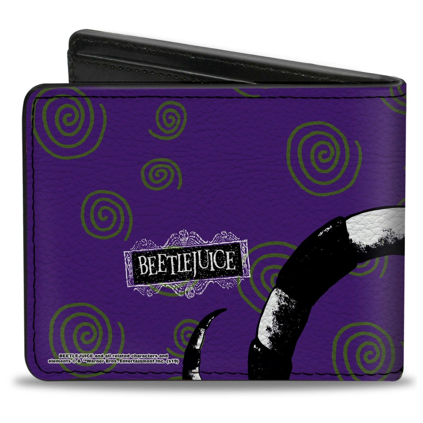 Bi-Fold Wallet - Beetlejuice Sandworm Swirls + Logo Purple Green Black White