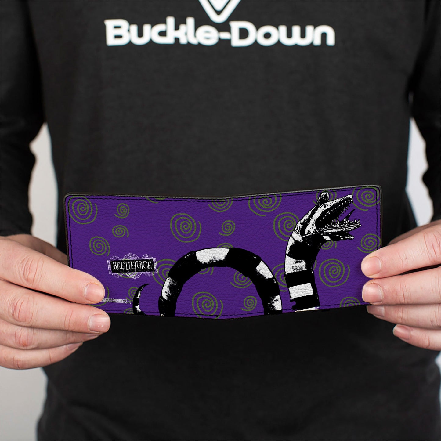 Bi-Fold Wallet - Beetlejuice Sandworm Swirls + Logo Purple Green Black White