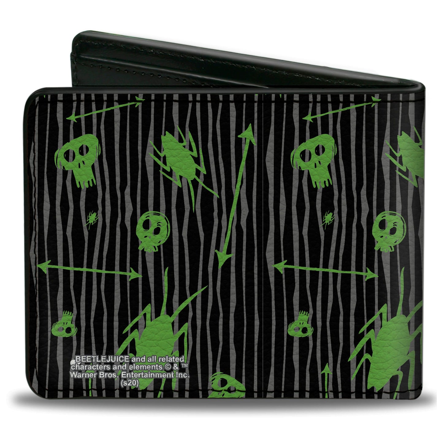 Bi-Fold Wallet - BEETLEJUICE Roach Skull Doodles Collage Black Gray Green Purple