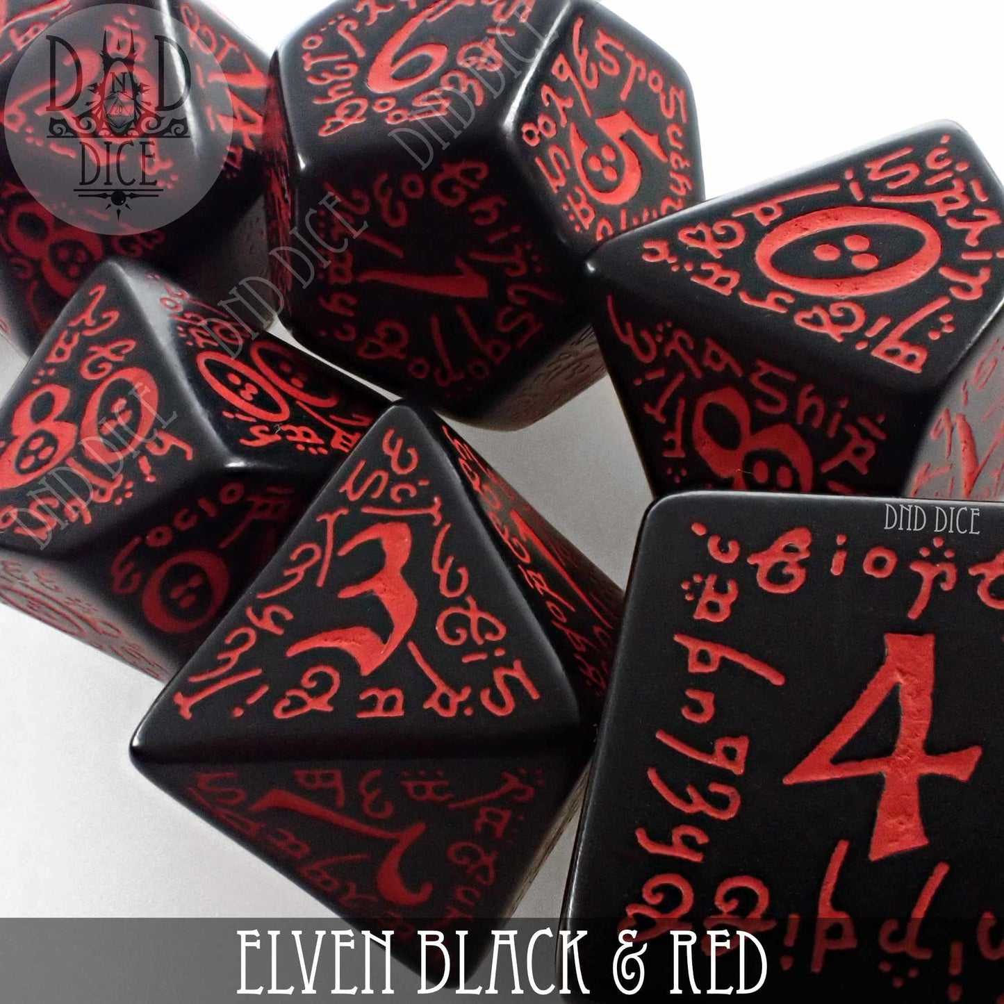 Elven Black & Red Dice Set