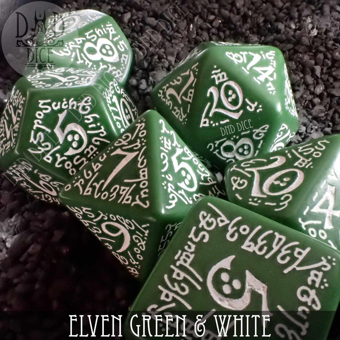 Elven Green & White Dice Set