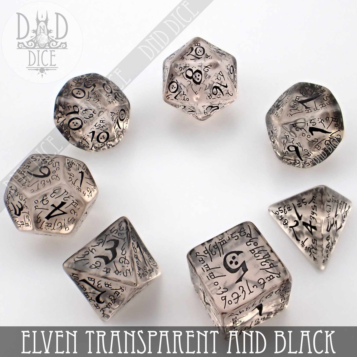 Elven Transparent & Black Dice Set