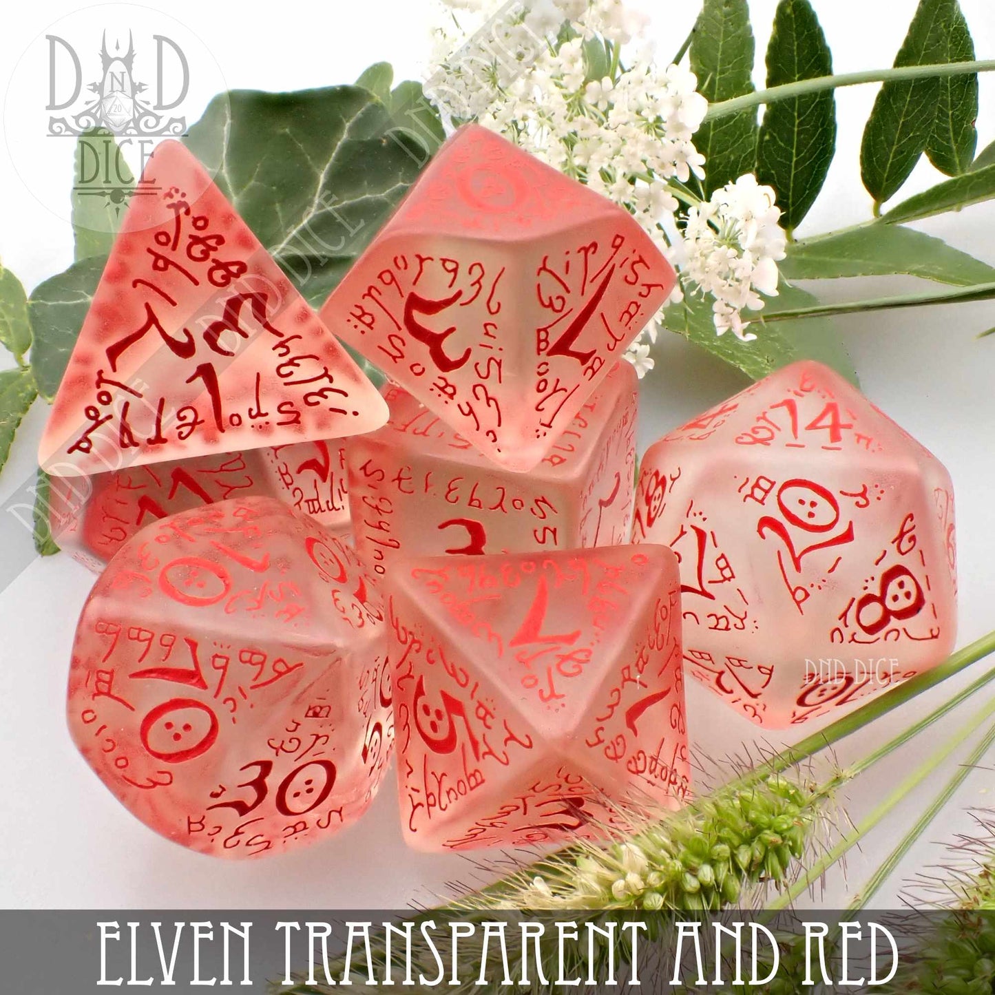 Elven Transparent & Red Dice Set