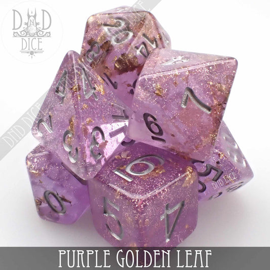 Purple Golden Leaf Dice Set