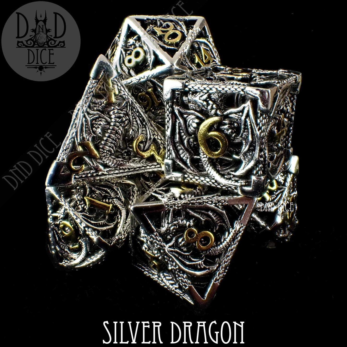 Silver Dragon Metal Dice Set (Gift Box)