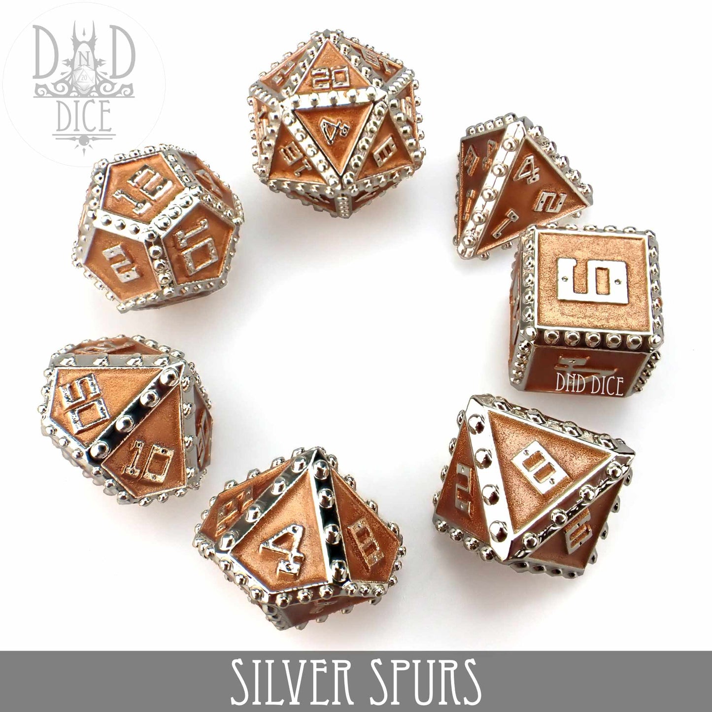 Silver Spurs Metal Dice Set