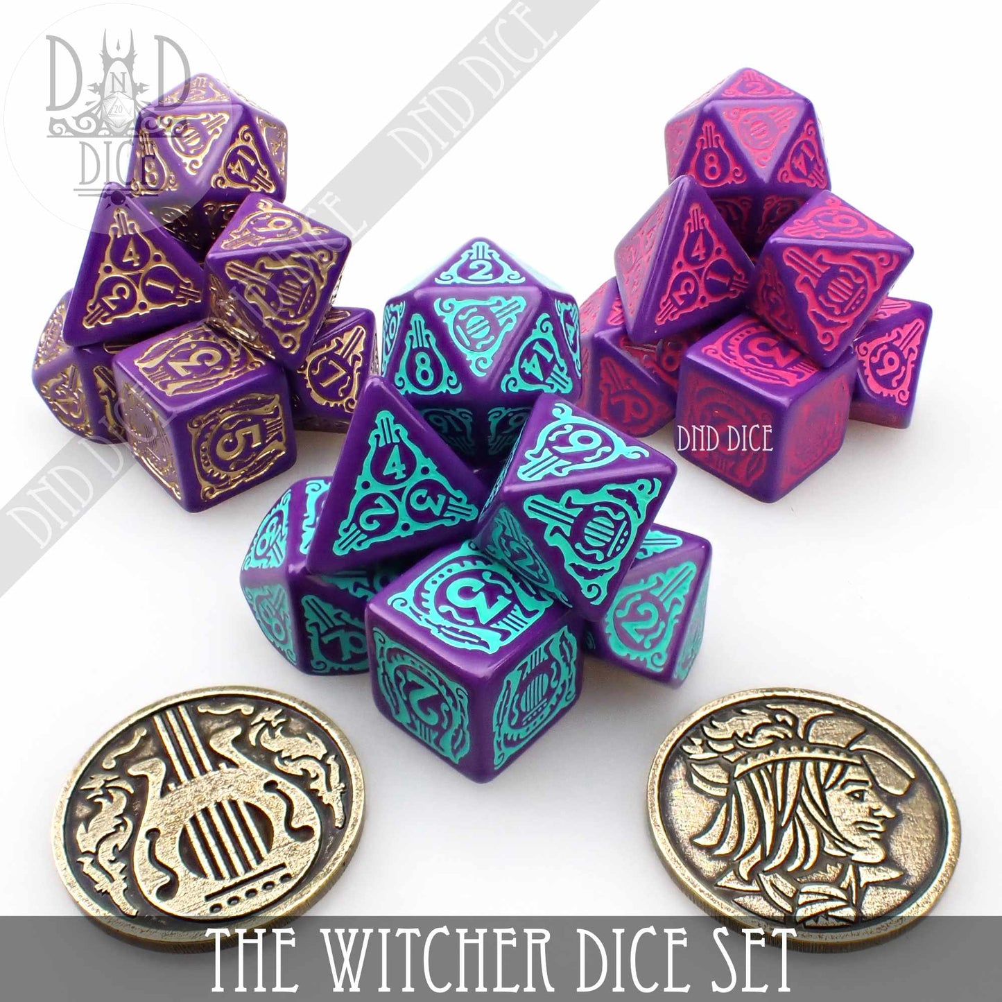 The Witcher Dice Set and Coin - Dandelion / Jaskier