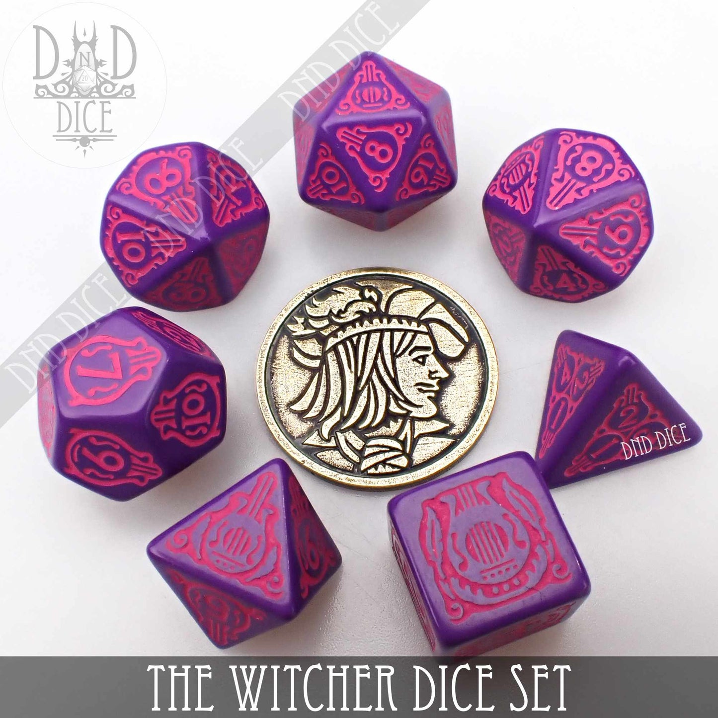 The Witcher Dice Set and Coin - Dandelion / Jaskier