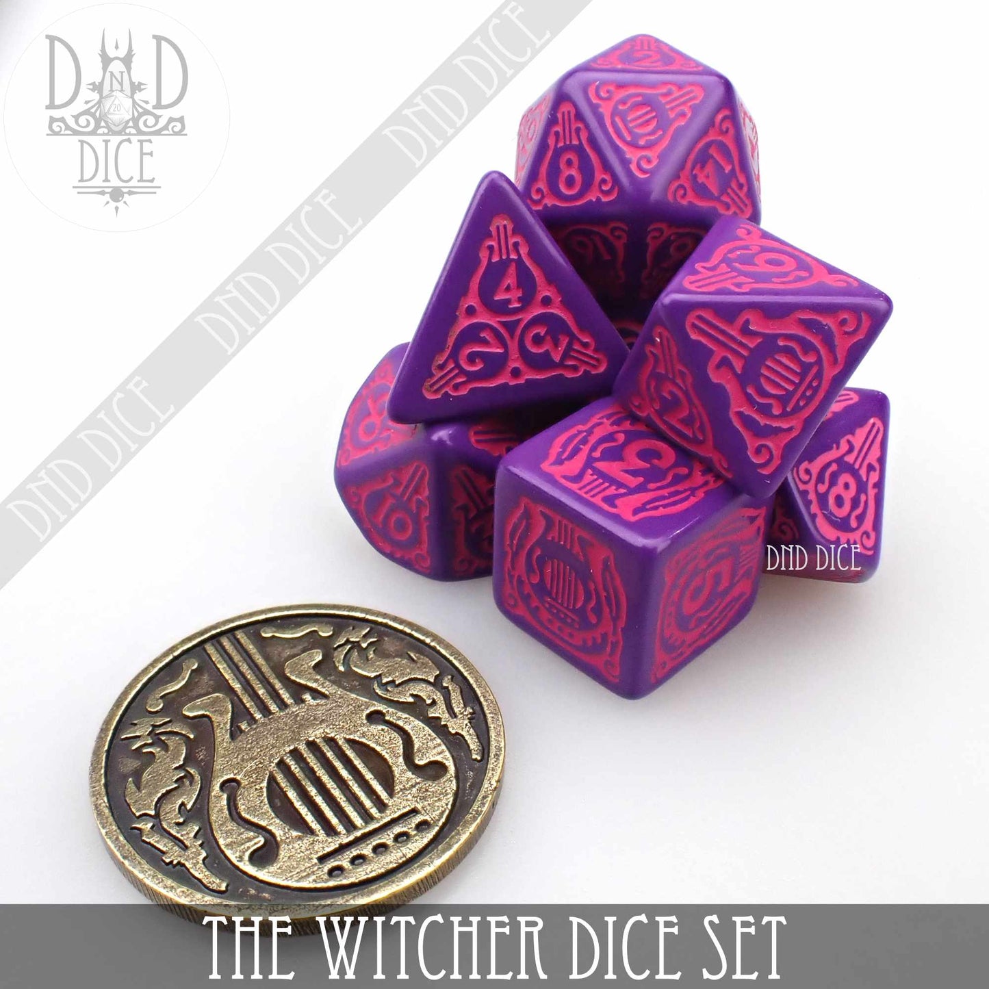 The Witcher Dice Set and Coin - Dandelion / Jaskier