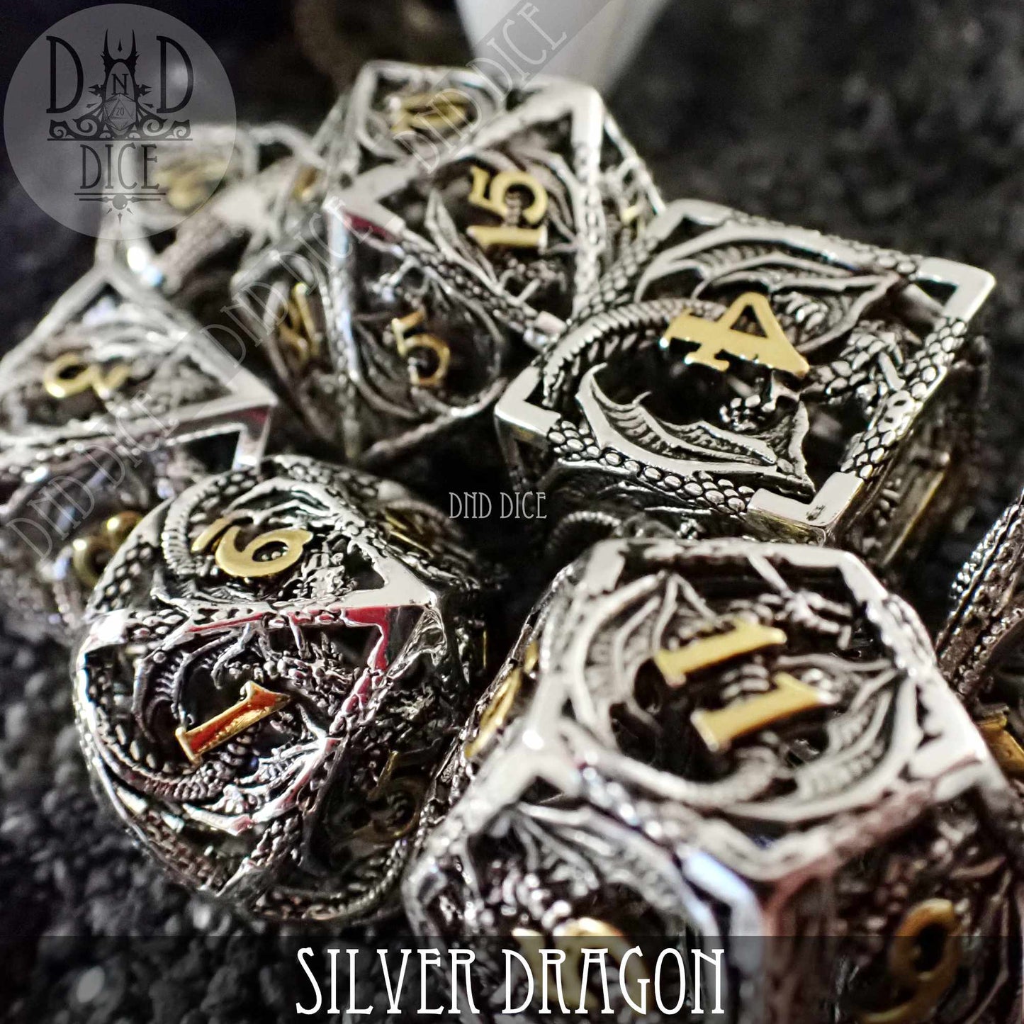 Silver Dragon Metal Dice Set (Gift Box)