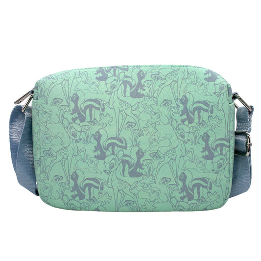 Women's Horizontal Crossbody Wallet - Bambi Thumper and Flower Forest Collage Blue