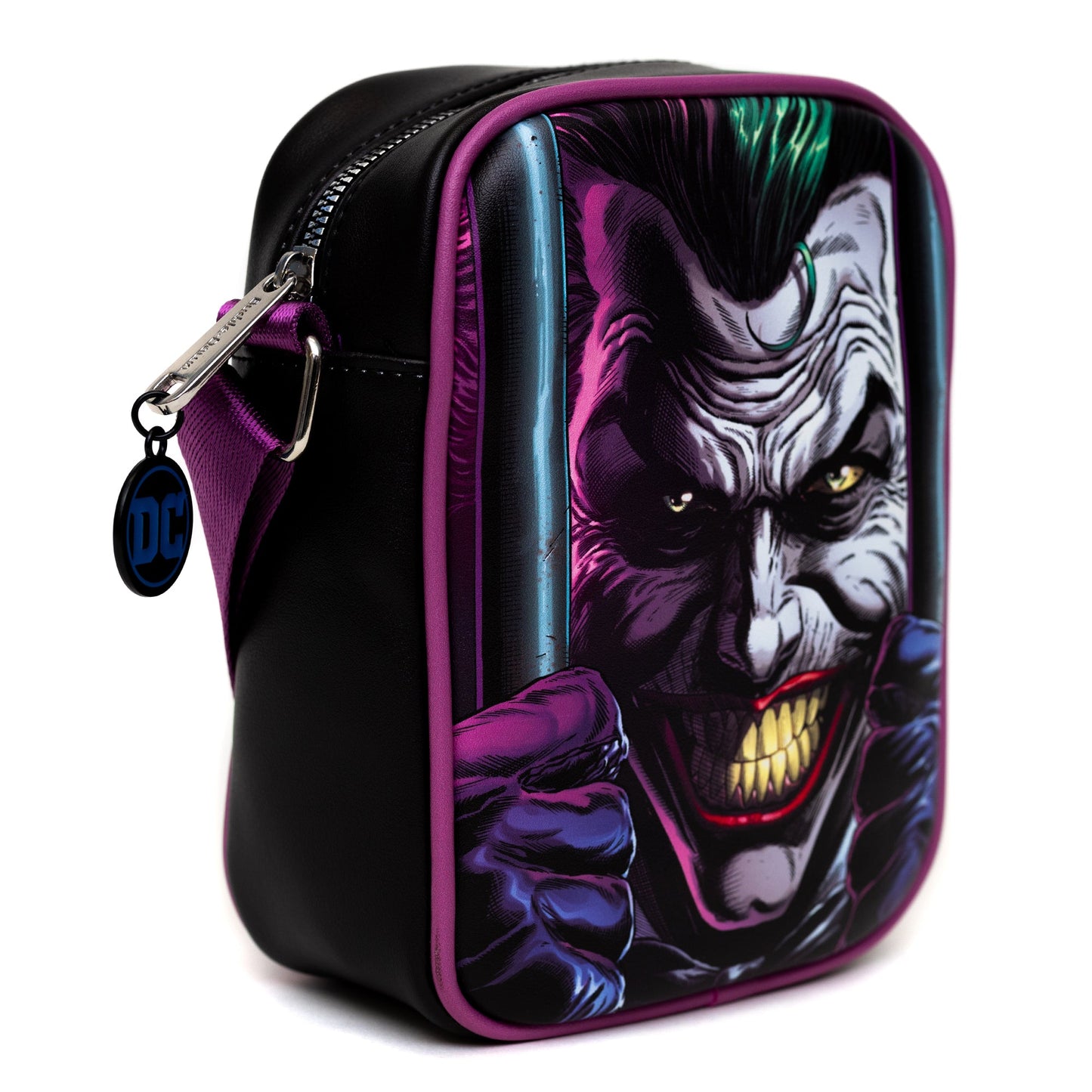 DC Comics Bag, Cross Body, DC Comics Joker Jail Break and Batman Comic Book Poses Black, Vegan Leather