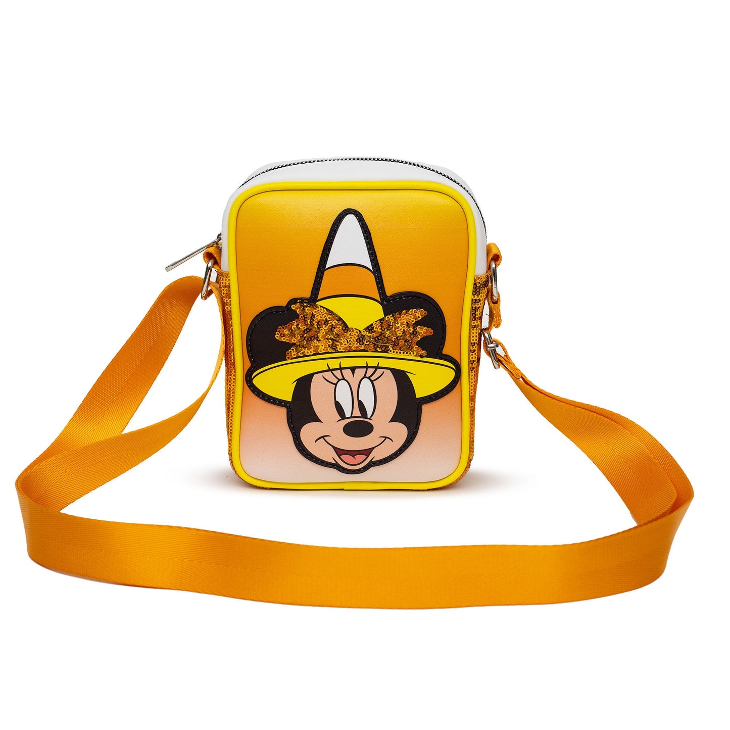 Disney Bag, Cross Body, Minnie Mouse Halloween Witch with Orange Sequin Bow Candy Corn Ombre, Vegan Leather