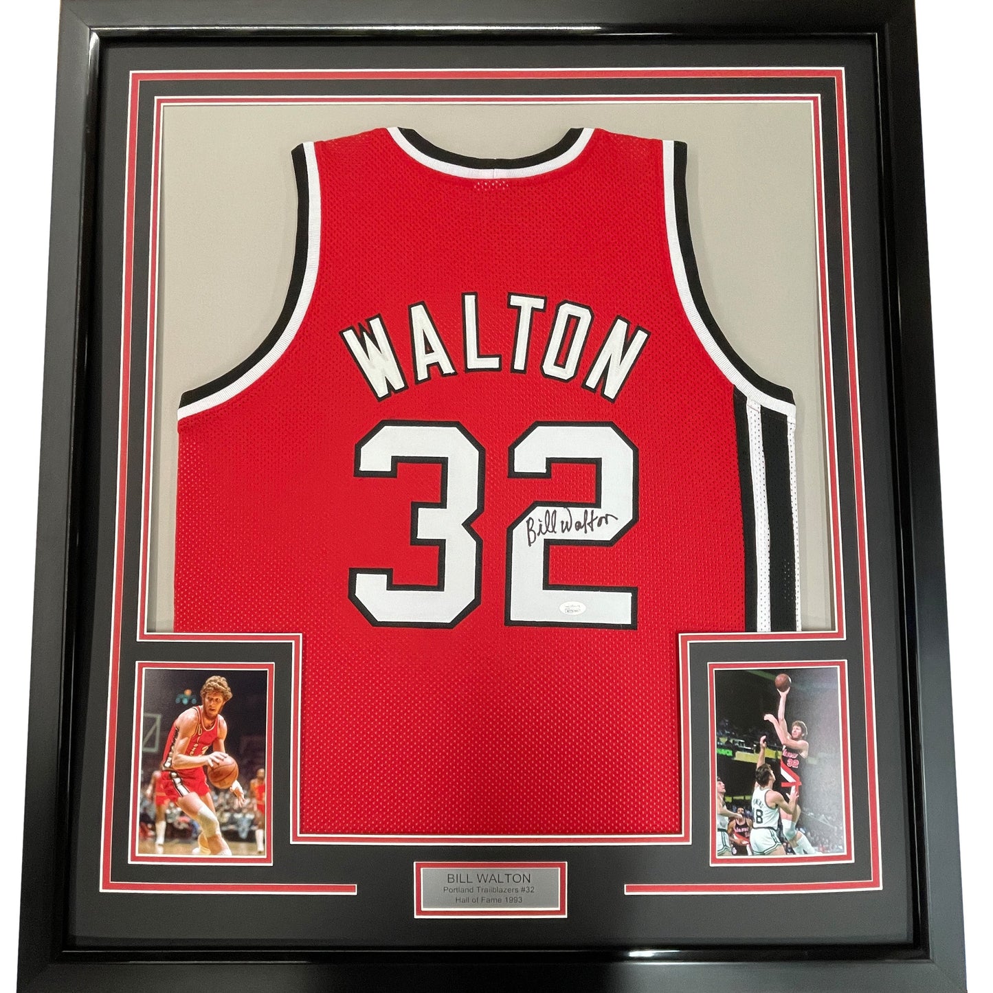 Framed Autographed/Signed Bill Walton 35x39 Portland Red Basketball Jersey JSA COA