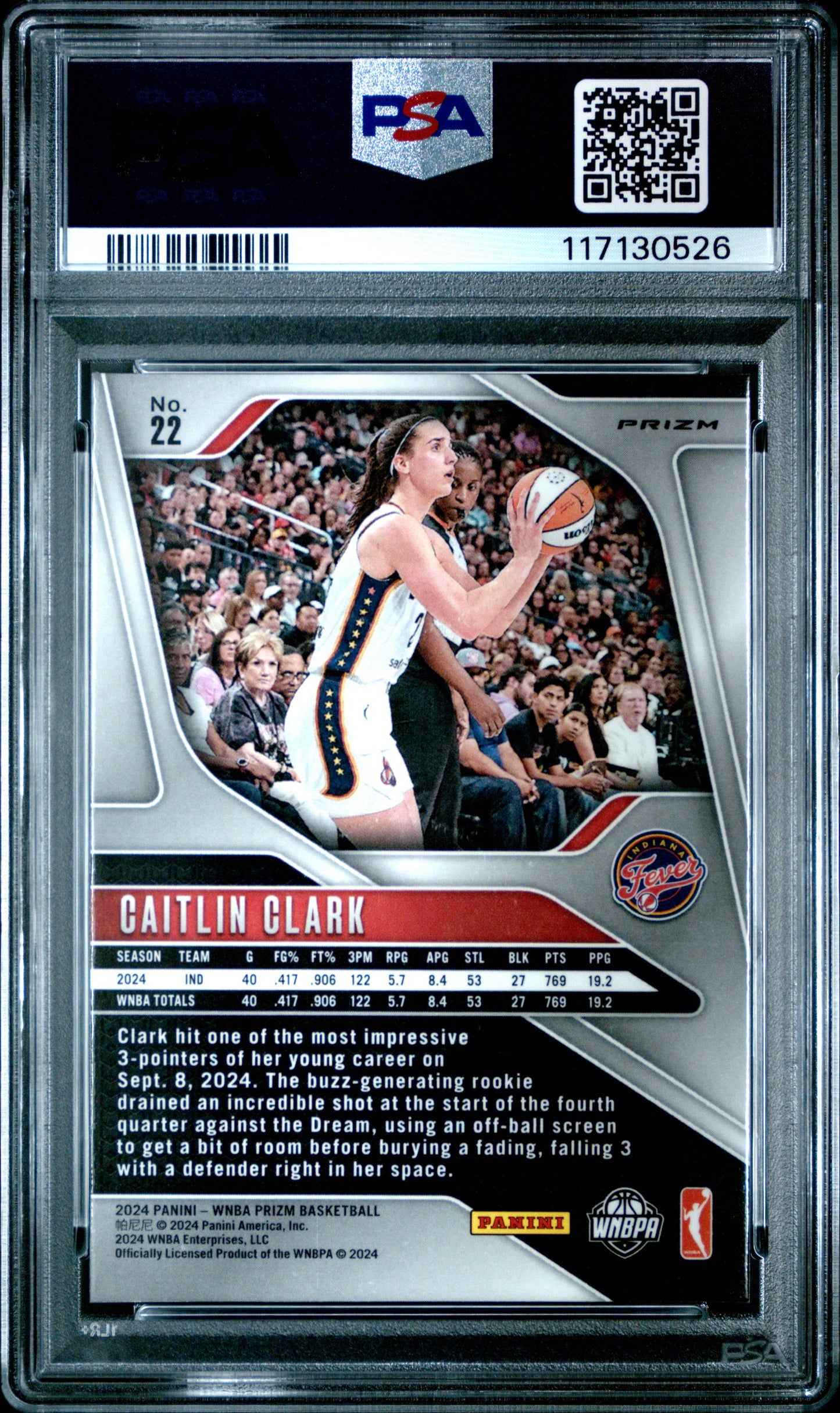 Graded 2024 Panini Prizm Caitlin Clark #22 Ice Rookie RC Basketball Card PSA 10 Gem Mint