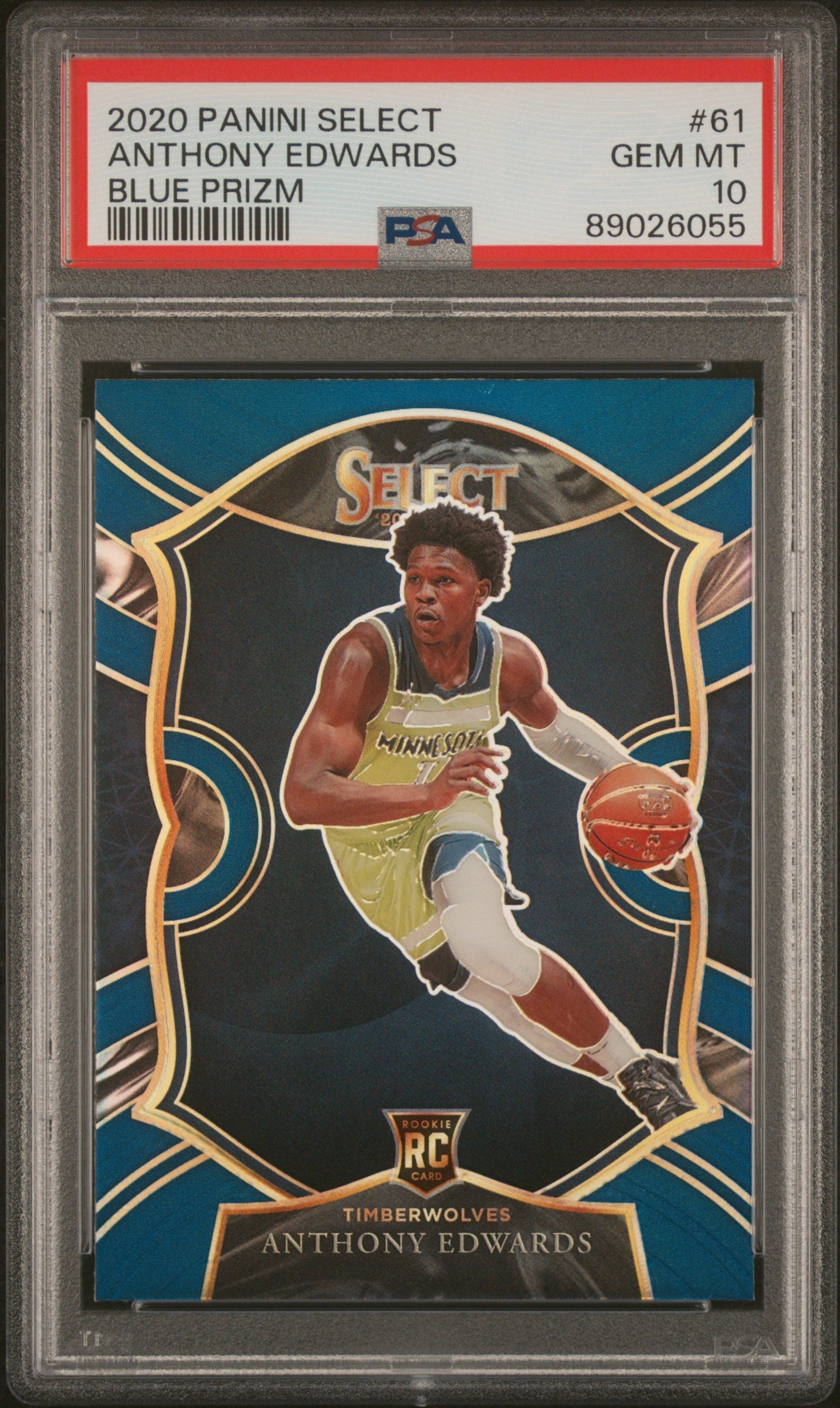 Graded 2020-21 Panini Select Anthony Edwards #61 Blue Prizm Rookie RC Basketball Card PSA 10 Gem Mint