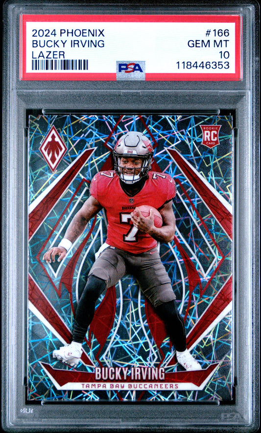 Graded 2024 Panini Phoenix Bucky Irving #166 Lazer Rookie RC Football Card PSA 10 Gem Mint
