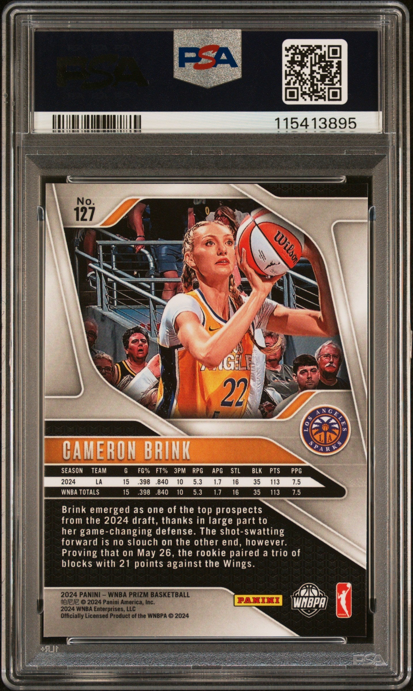 Graded 2024 Panini Prizm WNBA Cameron Brink #127 Rookie RC Basketball Card PSA 8 Near Mint