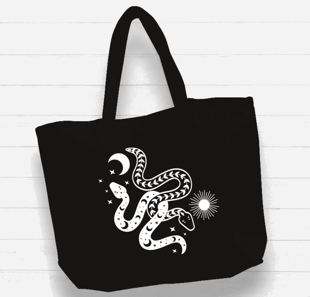 Witchwood Bags: Beach Bag / XL Tote Bag - "celestial snakes"