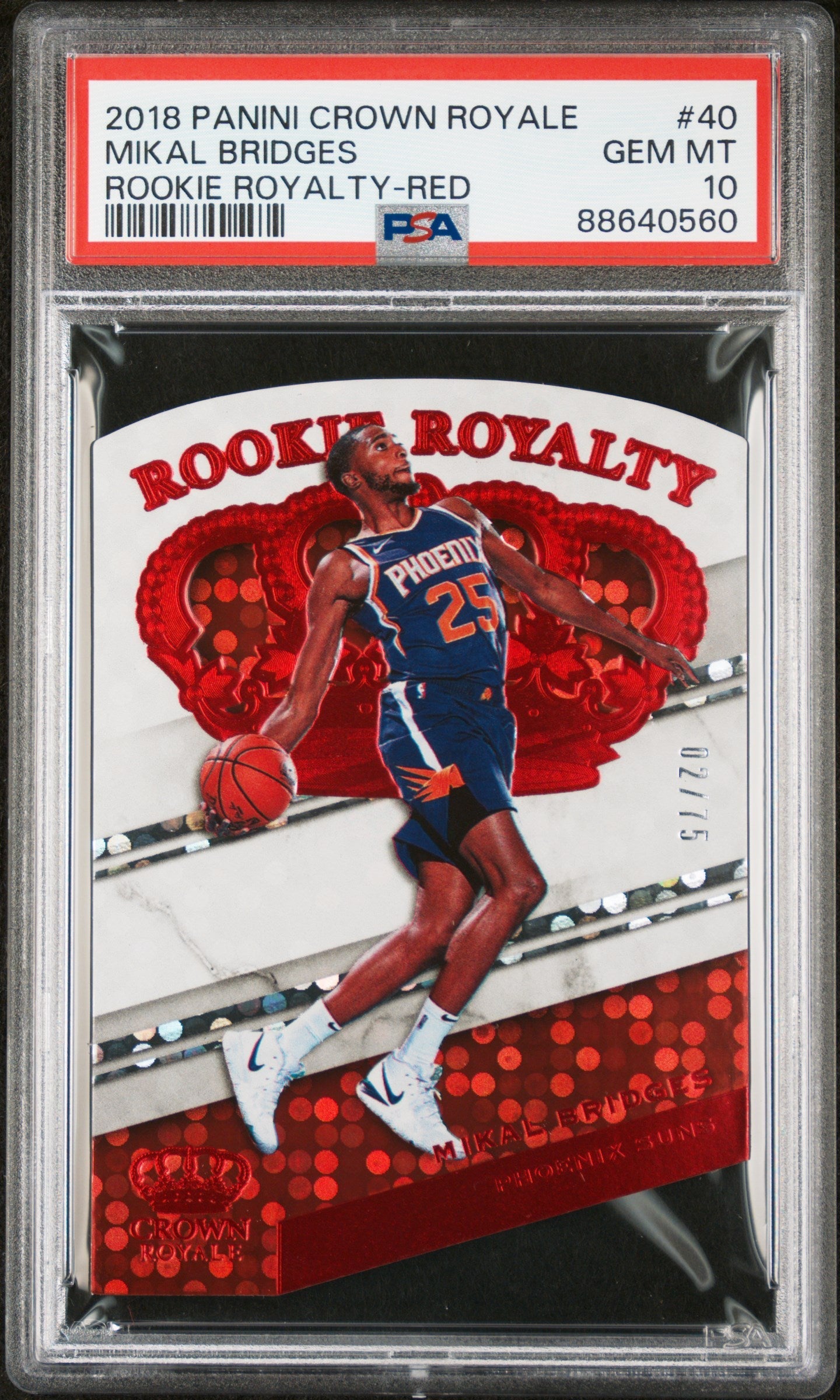 Graded 2018 Panini Crown Royale Mikal Bridges #40 Rookie Royalty Red #/75 Rookie RC Basketball Card PSA 10 Gem Mint