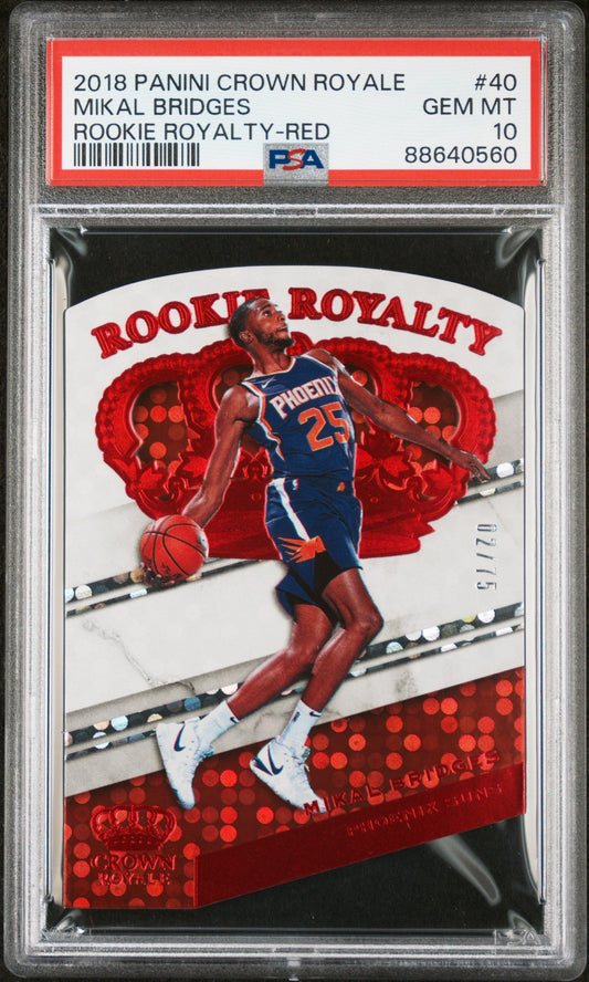 Graded 2018 Panini Crown Royale Mikal Bridges #40 Rookie Royalty Red #/75 Rookie RC Basketball Card PSA 10 Gem Mint