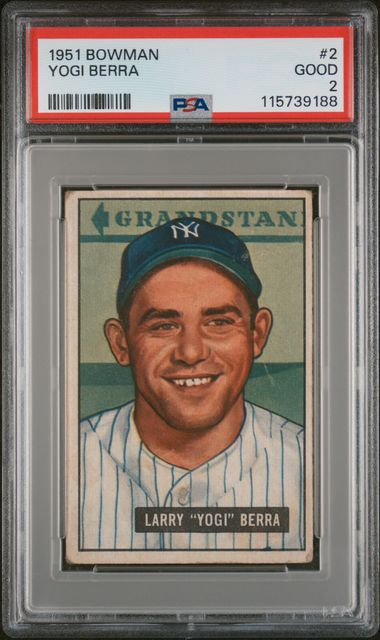 Graded 1951 Bowman Yogi Berra #2 Baseball Card PSA 2 Good