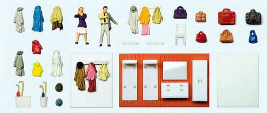 Preiser 10658 HO Scale Ready to Go Out -- 2 Figures, & Cloak Room Details