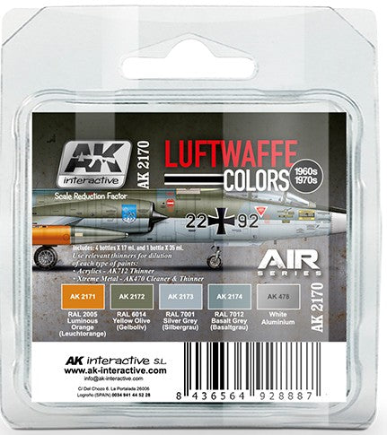 AK Interactive 2170 Air Series: Luftwaffe 1960s-1970s Acrylic Paint Set (5 Color