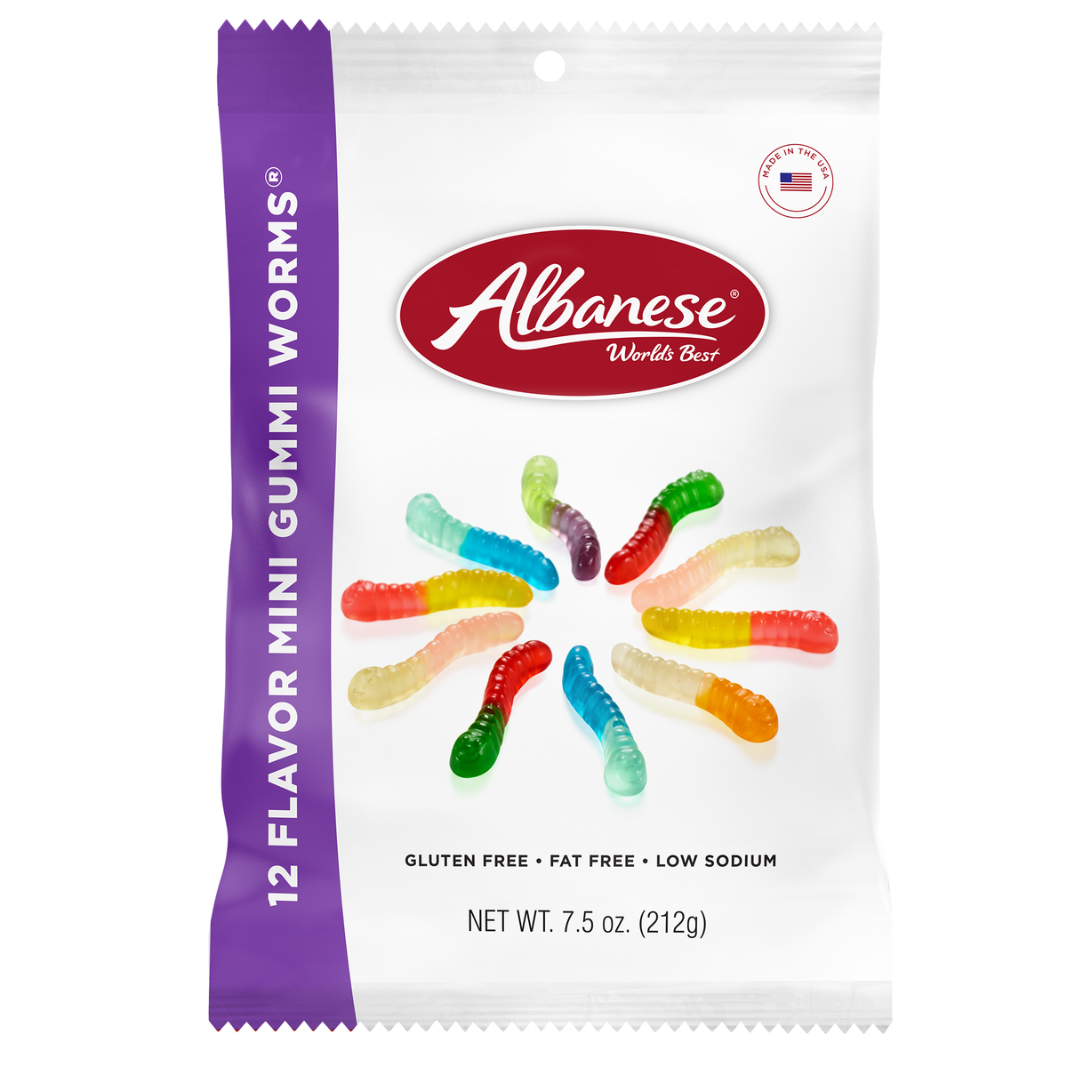 12 Flavor Mini Gummi Worms 7.5 oz Peg Bag