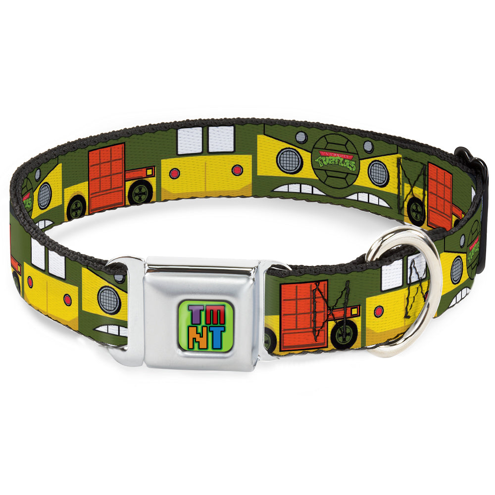 Classic TEENAGE MUTANT NINJA TURTLES Logo Full Color Seatbelt Buckle Collar - Classic TMNT Ninja Turtles Party Van All Sides Green/Yellow/Orange