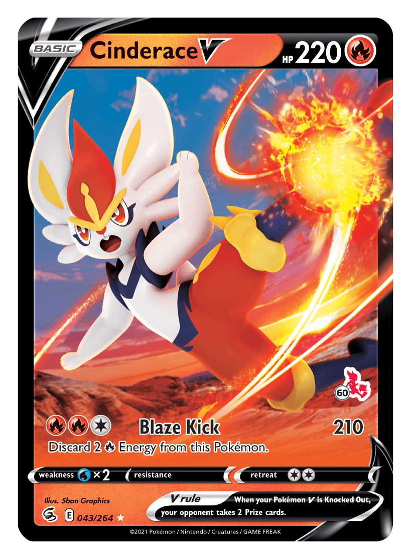 Cinderace V (043/264) (Cinderace Stamp #60) [Battle Academy 2022]