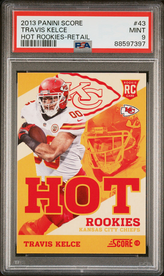 Graded 2013 Panini Score Travis Kelce #43 Hot Rookies Retail Rookie RC Football Card PSA 9 Mint