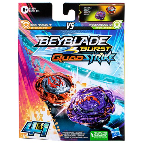 Beyblade Burst QuadStrike Dual Pack - Ambush Nyddhog N8 and Chain Poseidon P8