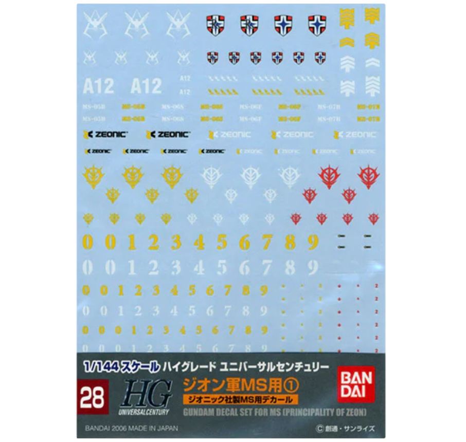 Bandai 1145081 GD-28 1/144 HG UC Gundam Multiuse - Zeon  Mobile Suits #1  Waterslide Decal Sheet