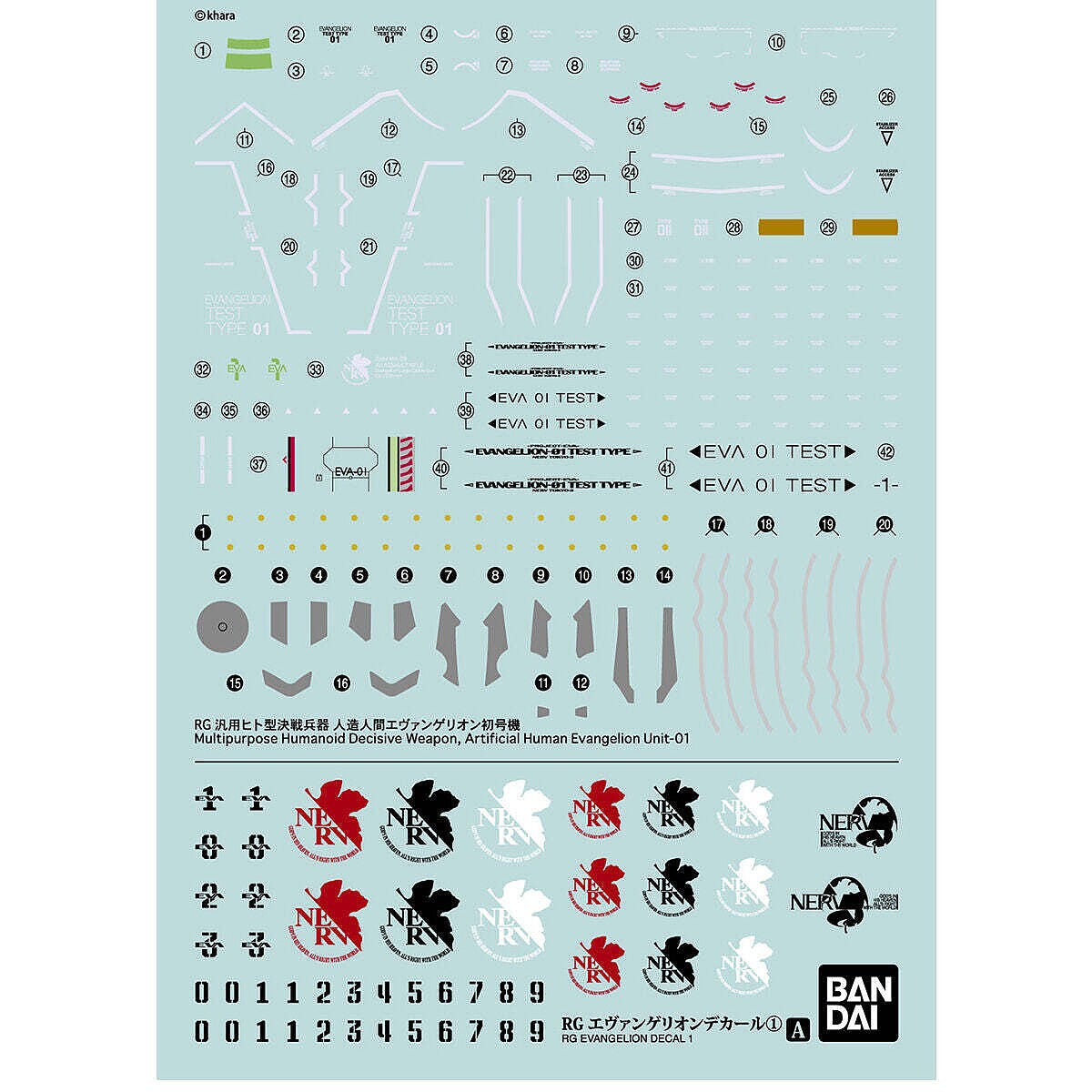 Bandai 2593843 Evangelion No.01 RG Waterslide Decal Sheet