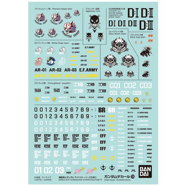 Bandai 2653311 GD-136 Side Stories Multiuse #1 Gundam Mobile Suit Waterslide Decal Sheet