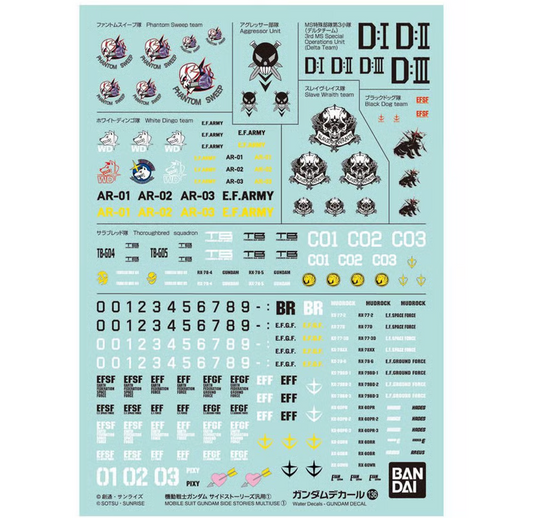 Bandai 2653311 GD-136 Side Stories Multiuse #1 Gundam Mobile Suit Waterslide Decal Sheet